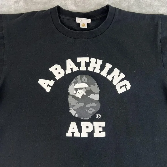 A Bathing Ape Shirt Mens Large Black Camo Ape Head Graphic BAPE Tee Streetwear